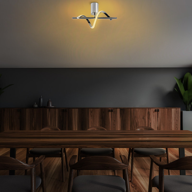 Lustre moderne en chrome, 16 x 10 x 9,8 pouces | Corps et plaque de base en métal, SMD DEL 11W 3000K | Conception élégante de couleur unie pour les hôtels et les espaces contemporains | Parfait pour le salon, la salle à manger ou le vestibule