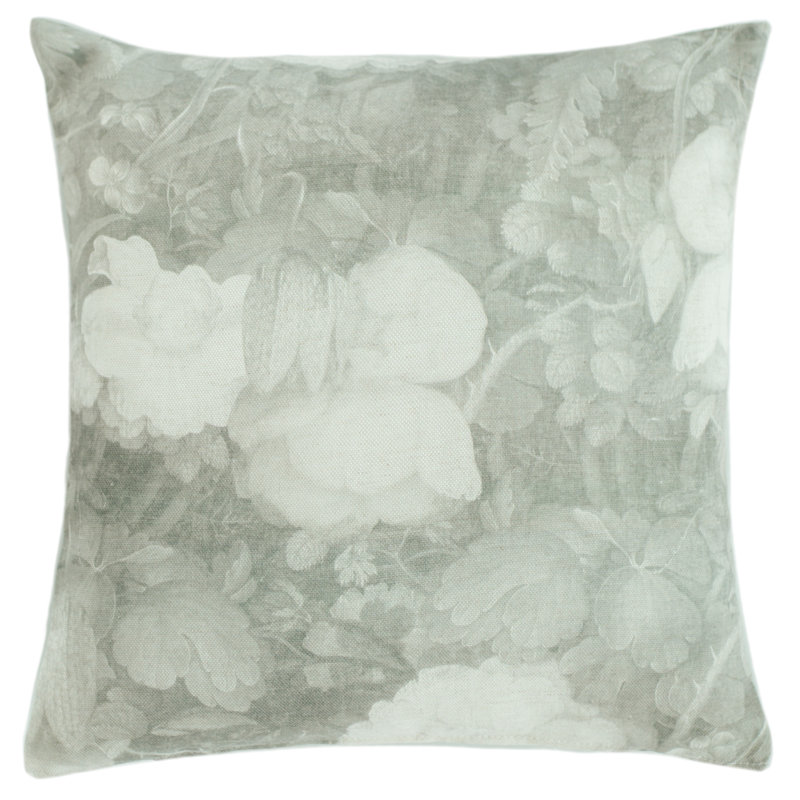 Kora Floral Square Cushion Cover, Silver