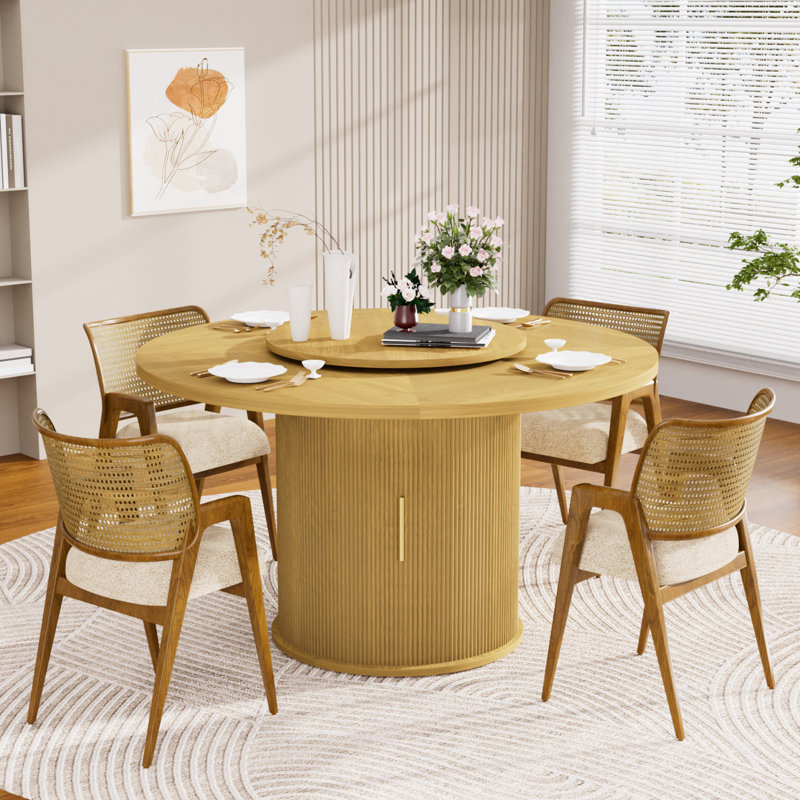 Table de salle à manger 52 "piédestal avec support de rangement à 2 niveaux, Naturel