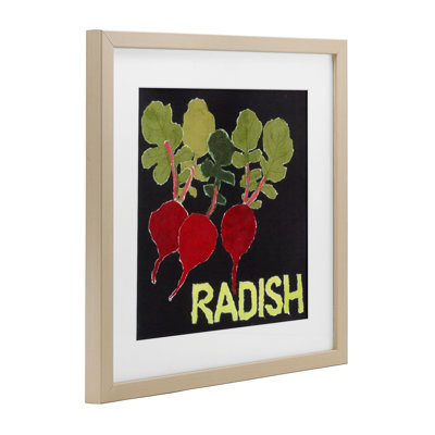 Collage de légumes radis, reproduction encadrée sous verre, conception de Nancy Overton