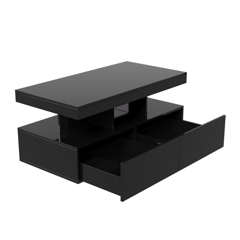 Pedestal Coffee Table with Storage, Black