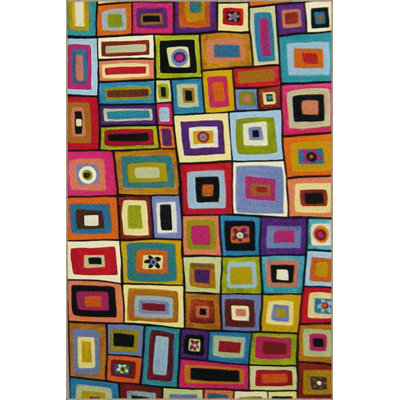 Multi Color Geometric Intertwined Square Pattern Modern Decorative Machine Washable Area Rug