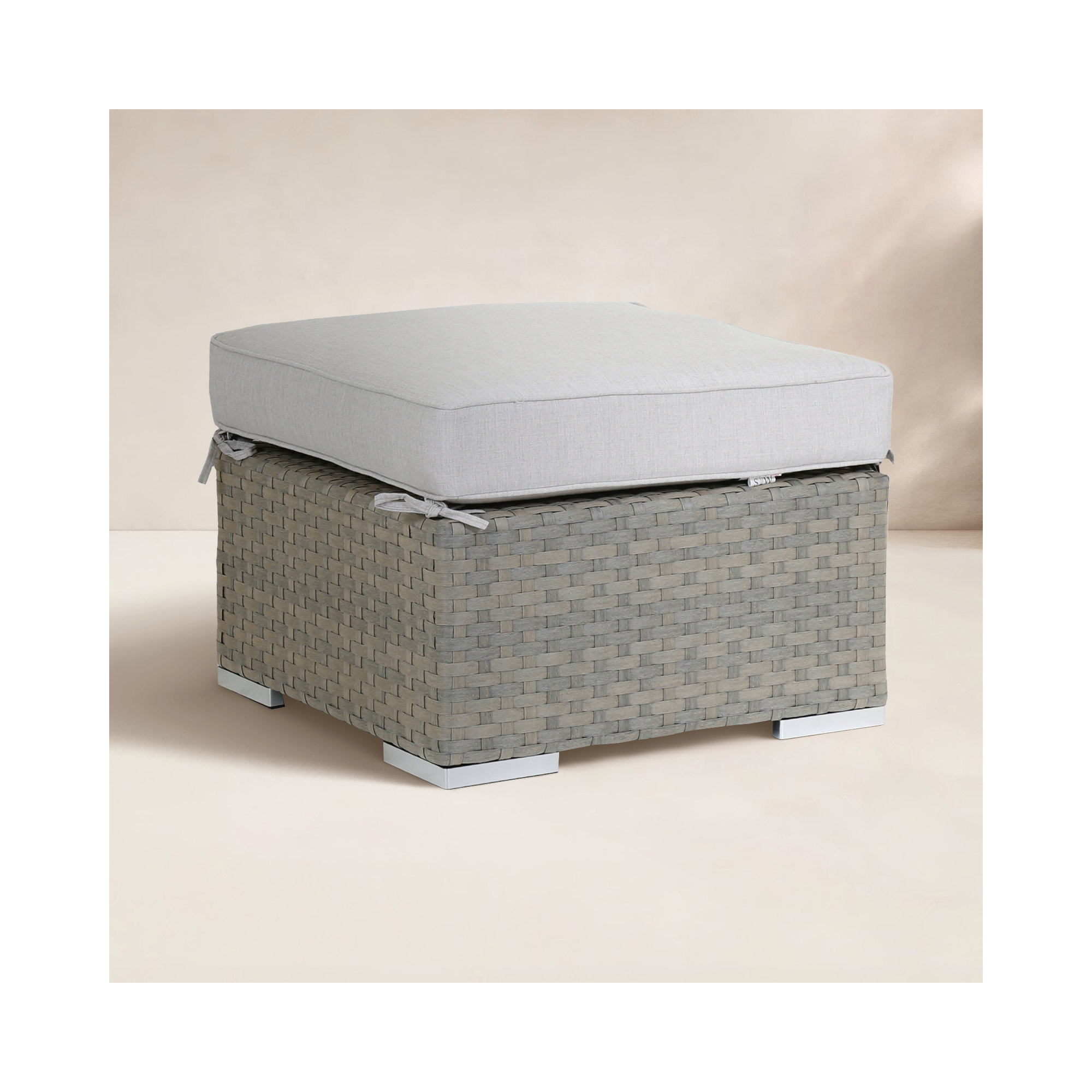 Majorca Outdoor Ottoman with Sunbrella® Cushion, Cast Silver Sunbrella®