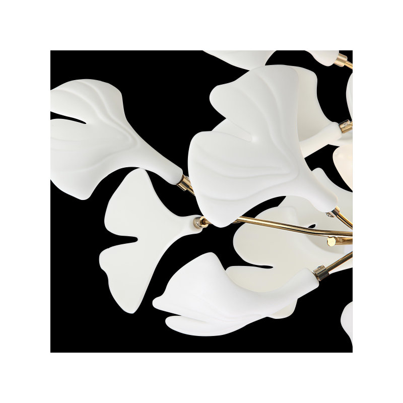 Lustre en céramique avec feuilles de ginkgo, H 12 po x l 23,6 po x P 23,6 po