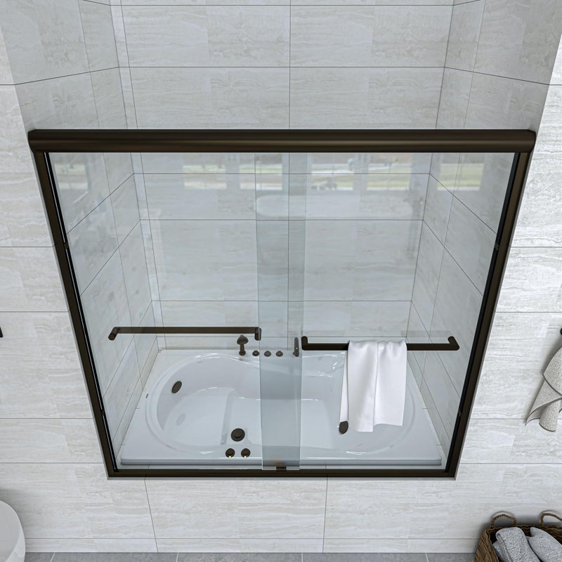 56 to 60 in. W x 58 in. H Sliding Framed Tub Door with Clear Glass, Oil Rubbed Bronze