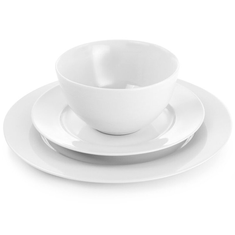, ROUND Gibson Home Back To Basics White Porcelain Square 16-Piece Dinnerware Set