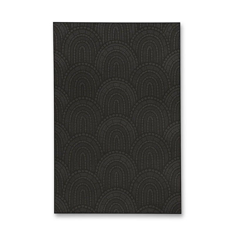 Tapis noir tissé à motif géométrique lavable Mosso, 2'6" x 4'11"