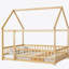 Lit double en bois pleine grandeur en forme de maison avec garde-corps de sécurité et finition naturelle pour un jeu imaginatif et un sommeil confortable-309242032-309242034