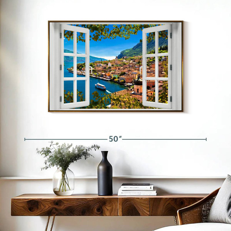 Fenêtre sur Limone Sul Garda, Cadre flottant doré, 37 po x 25 po