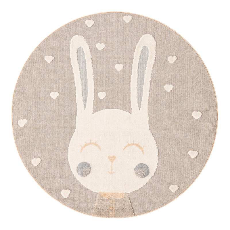 Unique Loom Heart Bunny  Whimsy Kids Rug, Round 7'1"