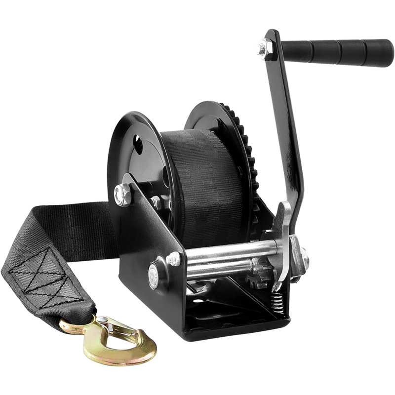 Treuil à main, capacité de traction de 1200 lb, manivelle à corde robuste pour treuil de bateau avec sangle en polyester de 23 pi et cliquet à deux voies, treuil à manivelle à main pour remorque, bateau ou VTT