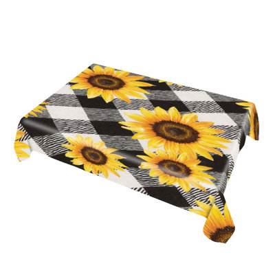 Sunflower Checkered Pattern Tablecloth, 60 x 86，Rectangle for Indoor and Outdoor