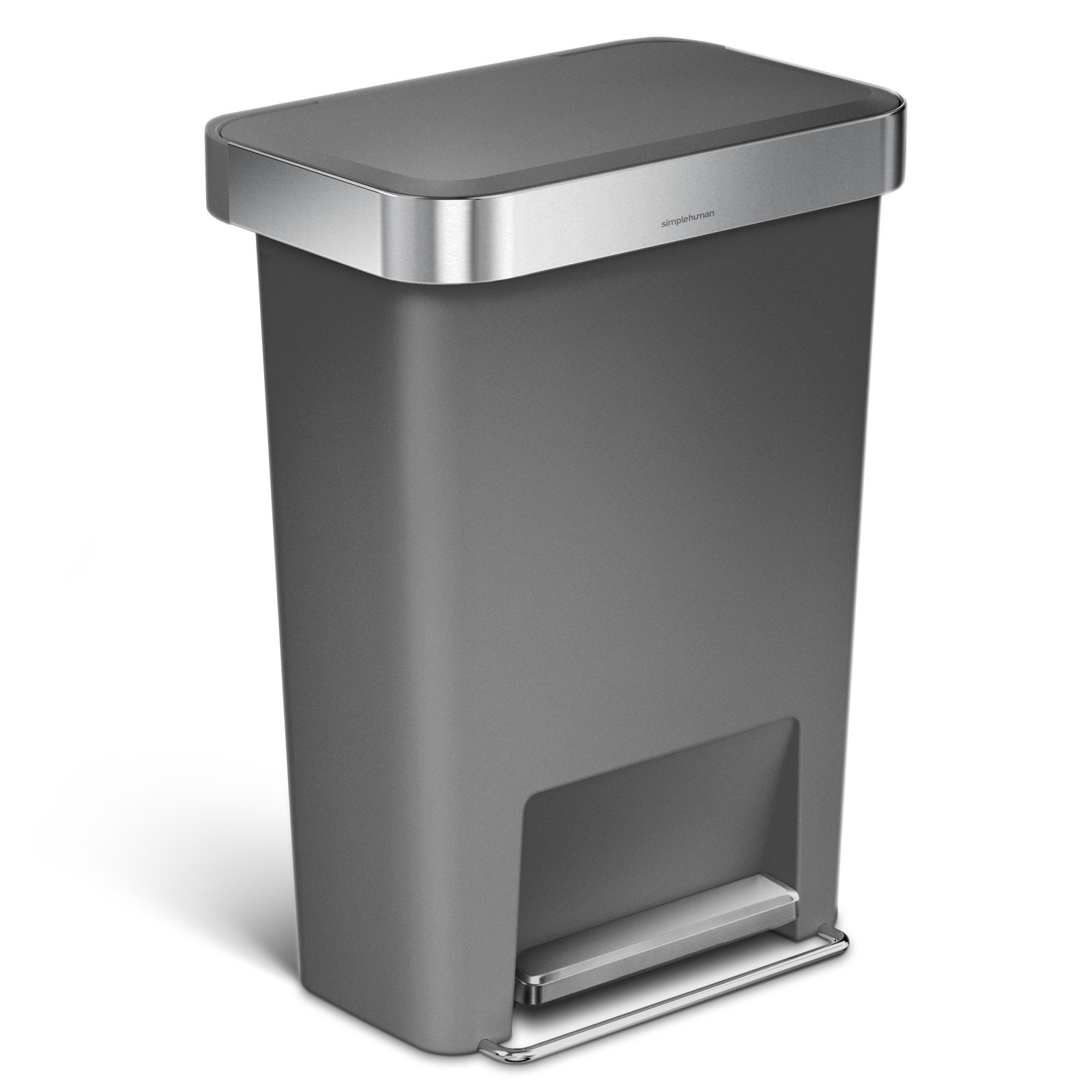 Simplehuman 45 Liter / 12 Gallon Rectangular Kitchen Step Trash Can with Soft-Close Lid, Plastic, Gray