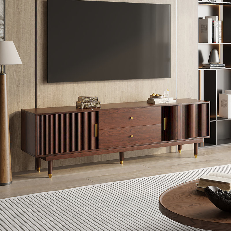 Mid-Century Modern TV Stand for TVs 60 inches and larger, featuring 2 storage cabinets and 2 drawers, Entertainment Center (66.9 inches)