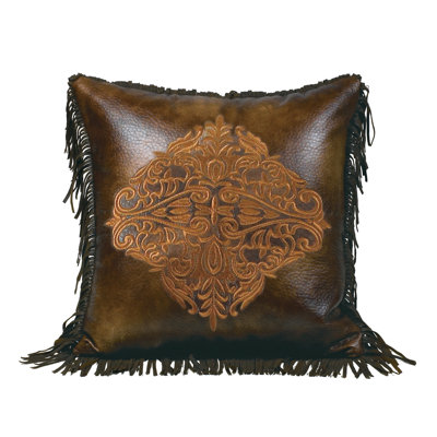 Austin Embroidered Faux Leather Throw Pillow