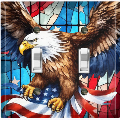 Metal Light Switch Plate Outlet Cover (United States Flag Eagle Tile Print - Double Toggle)