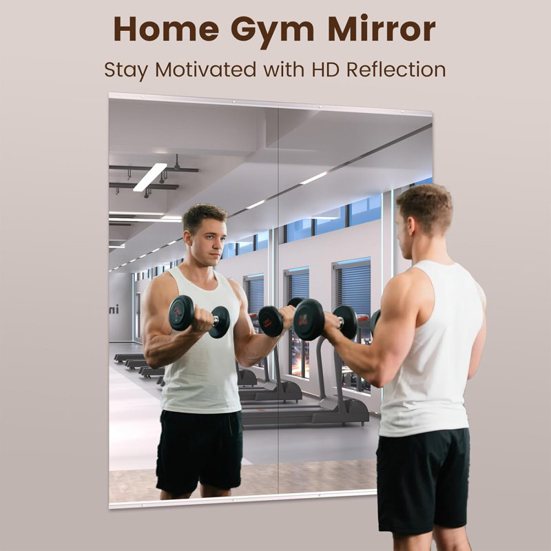 Full-Length Frameless Tempered Glass Yoga Mirrors with Mounting Kit for Home Gym, Yoga & Dance Studio, Set of 2/3, 56" x 22"