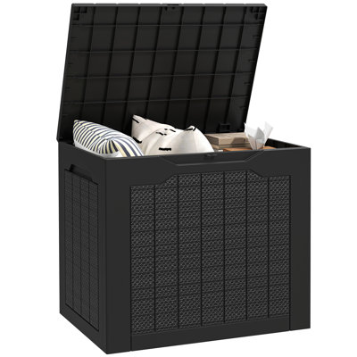 Outsunny 97L Plastic Garden Storage Box with Handles Waterproof Black