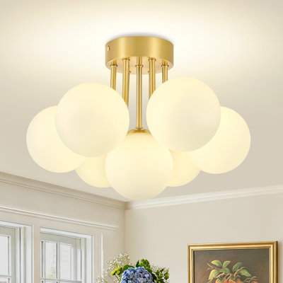 7-Light Modern Sputnik Globe Glass Semi Flush Mount Ceiling Light Fixture