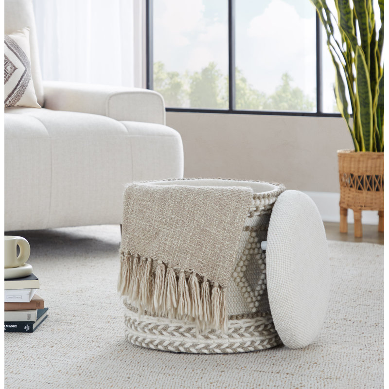 Meadow Pom Pom Storage Ottoman with Tufted & Knotted Design