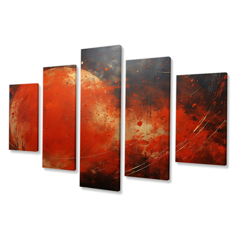 Noir et rouge, planète Mars - Planètes, ensemble d'art mural multi-panneaux