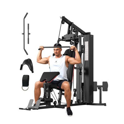All-in-One 150LB Home Gym Equipment, Multi-Functional Strength Training Machine with Preacher Pad & Leg Developer