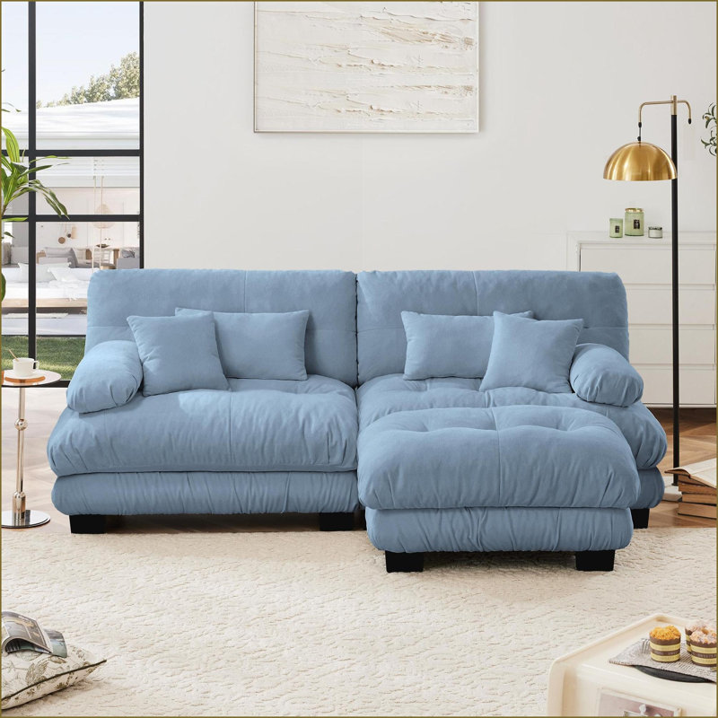 Canapé modulaire pour salon, 2 places avec repose-pieds convertible Coussins | Bleu marine | Chenille, Chenille bleu