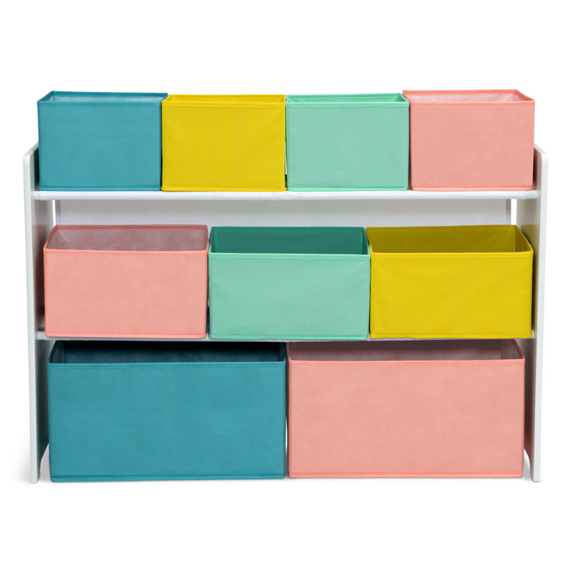 Organisateur de jouets avec bacs Wason, Bleu / orange / pastel