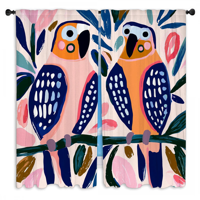Rideaux de fenêtre Perroquets, rideaux tropicaux animaux - 2 panneaux, L 20 po x L 82 po