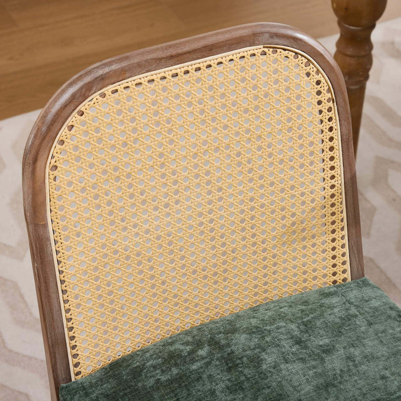 Ensemble de 2 chaises de salle à manger courbées arquées avec coussins en chenille, support à ressorts en S et structure en bois massif pour une assise confortable et durable.