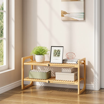 2‑Tier Bamboo Expandable Stackable Shoe Rack