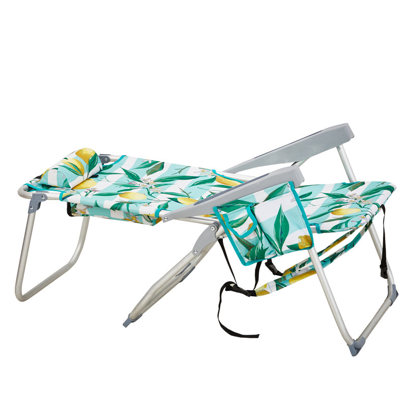 Lemon Pattern Aluminum Folding Backpack Beach Chair, Green