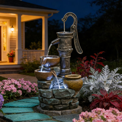 32" Outdoor Water Fountain with Pump Freestanding Patio Garden Decor