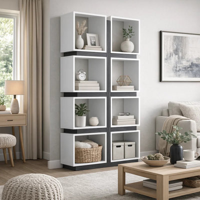 71" White Wood Eight Tier Cube Bookcase