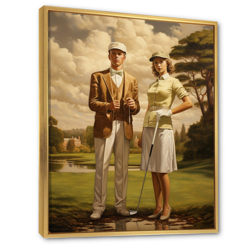 Ombra rétro, golf intemporel - art sur toile de golf, Cadre flottant doré, H 40 po x l 30 po x P 1,5 po