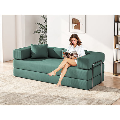 Canapé-lit pliable convertible 4-en-1 avec revêtement en velours côtelé, canapé-lit très grand pour le salon et la détente multifonctionnelle.