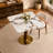 33.5" Round Sintered Stone Dining Table with Solid Rubberwood Pedestal Base and Brushed Gold Stainless Steel Bottom, Modern Dining Table for 2-4 People-202637358