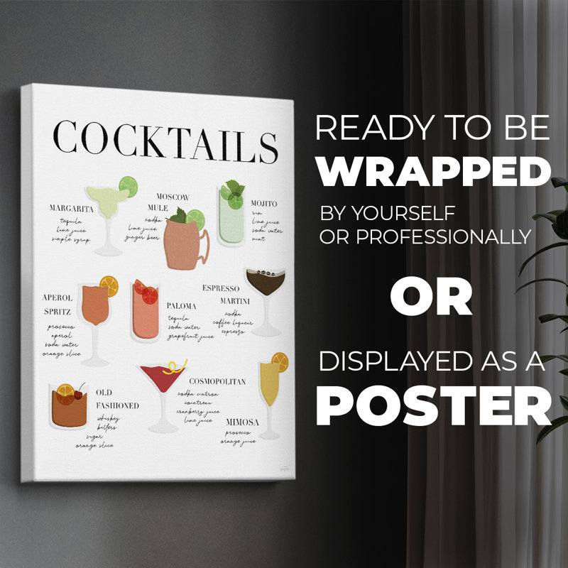 Tableau de cocktail - Impression sur toile seulement - NON-CADRE, H 48 po x l 32 po