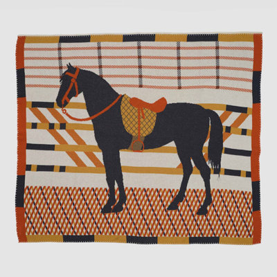 In 2 Green Classic Horse Pattern Knit Throw Multicolor