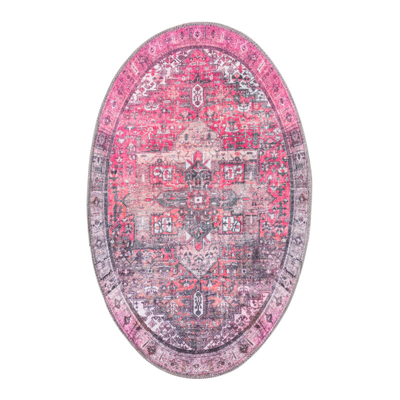 Tapis transitionnel de couleur rose-noir, Ovale 2 pi x 3 pi 1 po