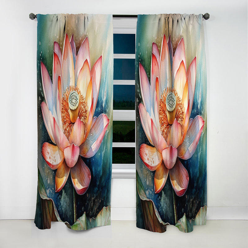 Rideau de lotus rose en velours floral - Dreams III, L 52 po x L 63 po
