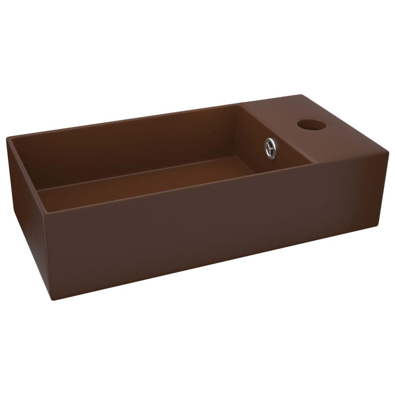 Belfry Bathroom Kettering 480mm L x 250mm W Ceramic Rectangular Sink with Overflow, Dark Brown