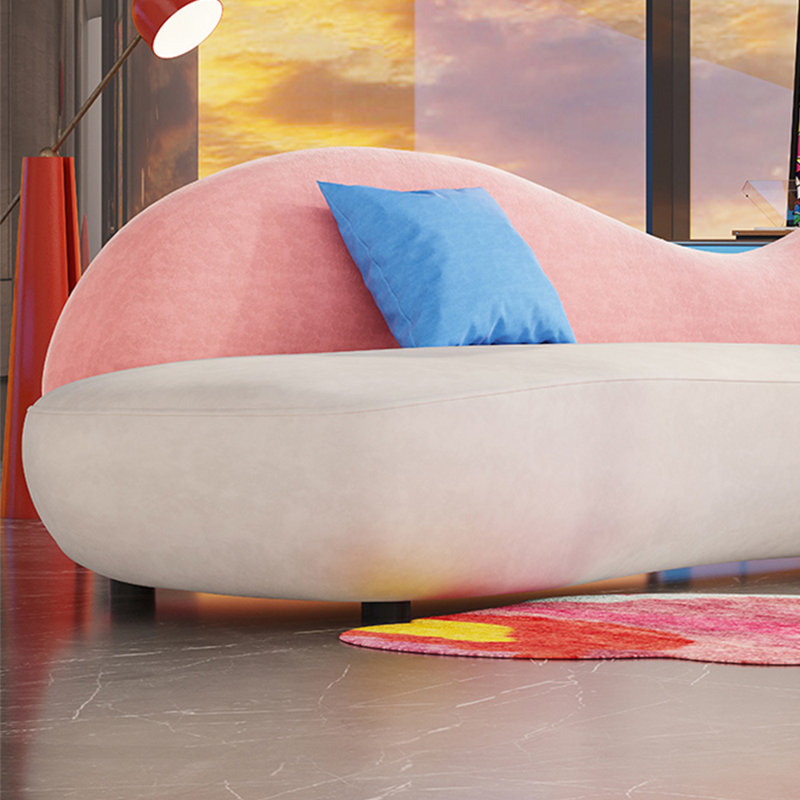 Modern Simple Sofa Curved Indoor Chaise Lounges, Beige/Pink, Right Hand Facing