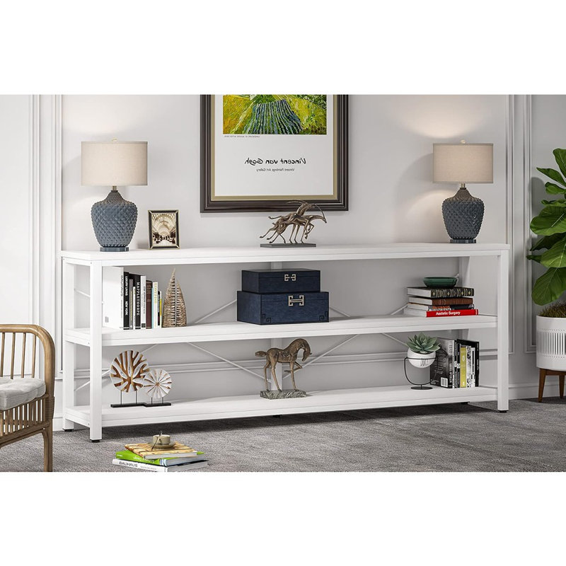 Extra-Long Sofa Console Table With 3-Tier Shelving – White