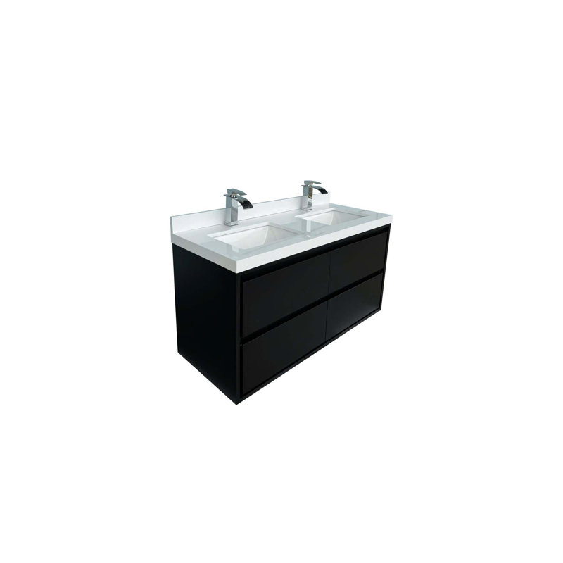 Armoire de meuble-lavabo mural avec lavabo, Noir, 48"