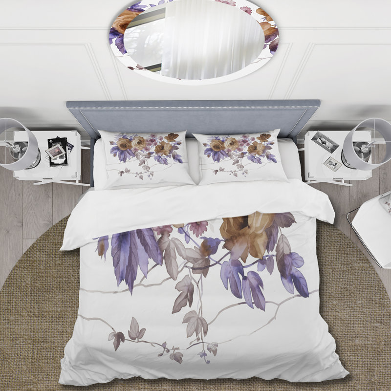 Mauve Wildflowers IV - Ensemble de housse de couette traditionnel - Microfibre de polyester