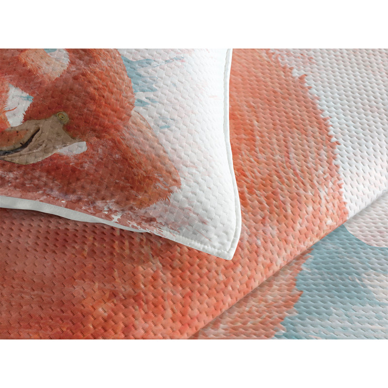 Flamingo Polyester Coverlet, King Bedspread + 2 Shams