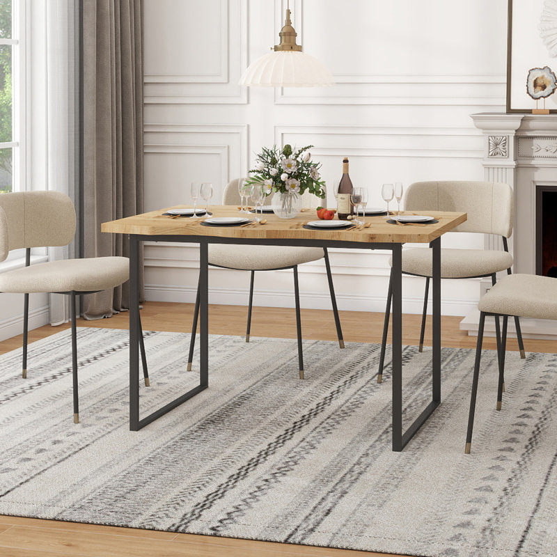 Antke Industrial Dining Table With 120cm Tabletop, Irregular Kitchen Wood Desk With 4-6 Seats, Wood Color