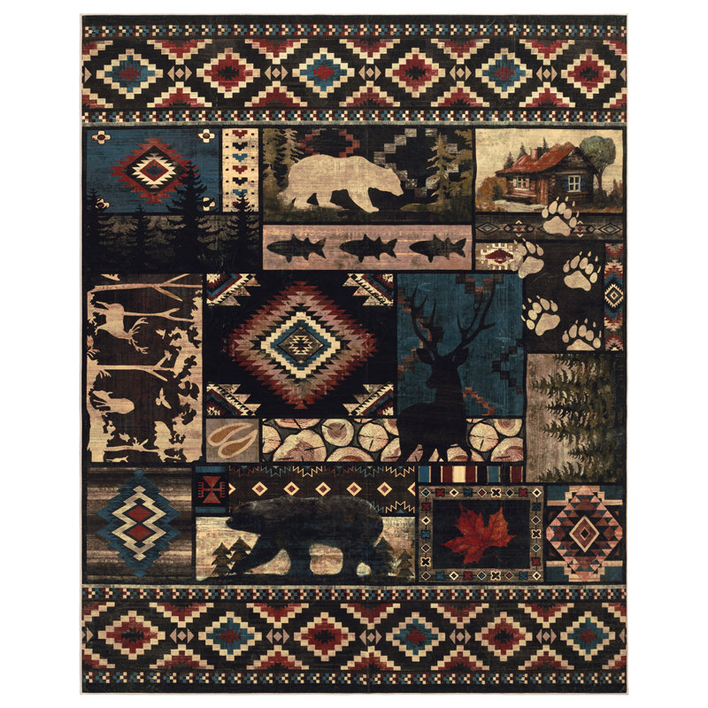 Tapis rustique lavable avec des cerfs, Rectangle 9 pi x 12 pi