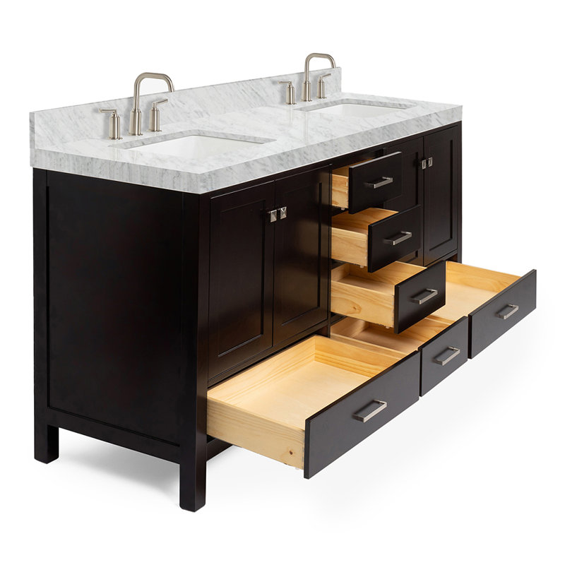 Cambridge Double Bathroom Vanity with Carrara Marble Top, Espresso